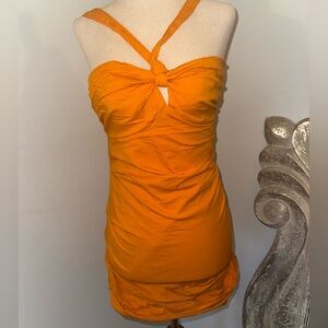 Free People Bright Orange Knotted Bodycon Mini Dress